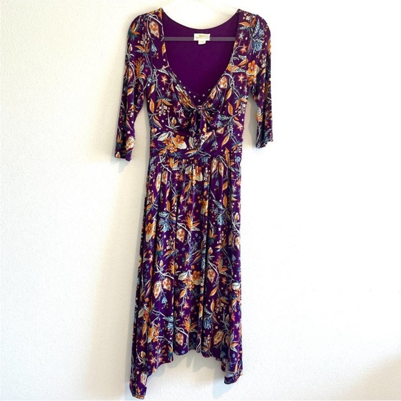 Anthropologie Purple and Orange Floral Midi Dress - Picture 2 of 12